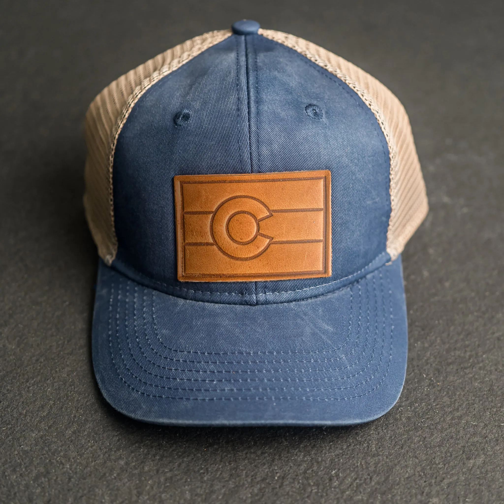 Leather Patch Ponytail Style Hat - Colorado Flag Stamp