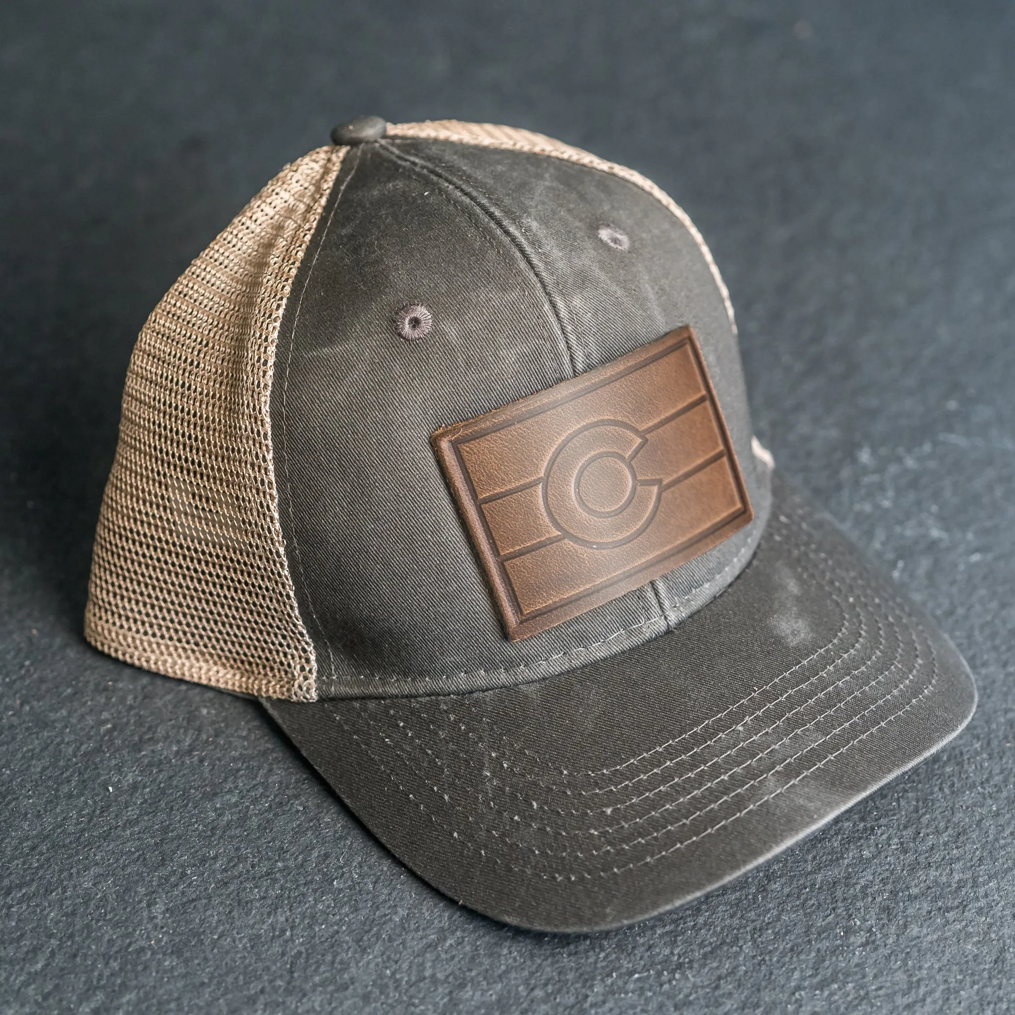 Leather Patch Ponytail Style Hat - Colorado Flag Stamp