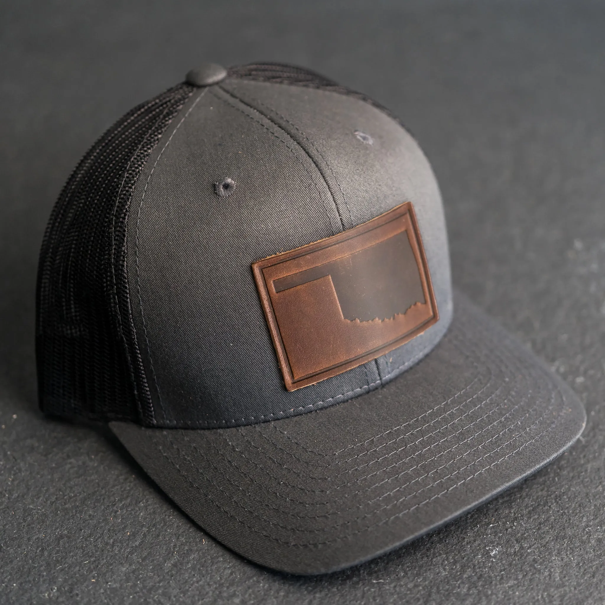 Leather Patch Trucker Style Hat - Oklahoma Stamp