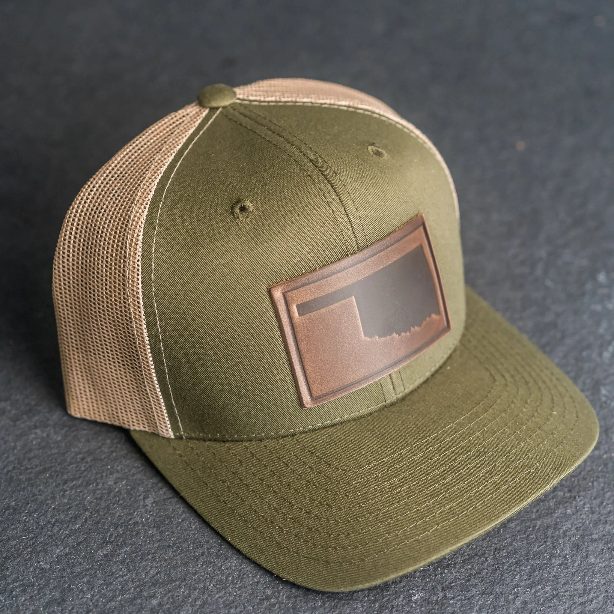 Leather Patch Trucker Style Hat - Oklahoma Stamp