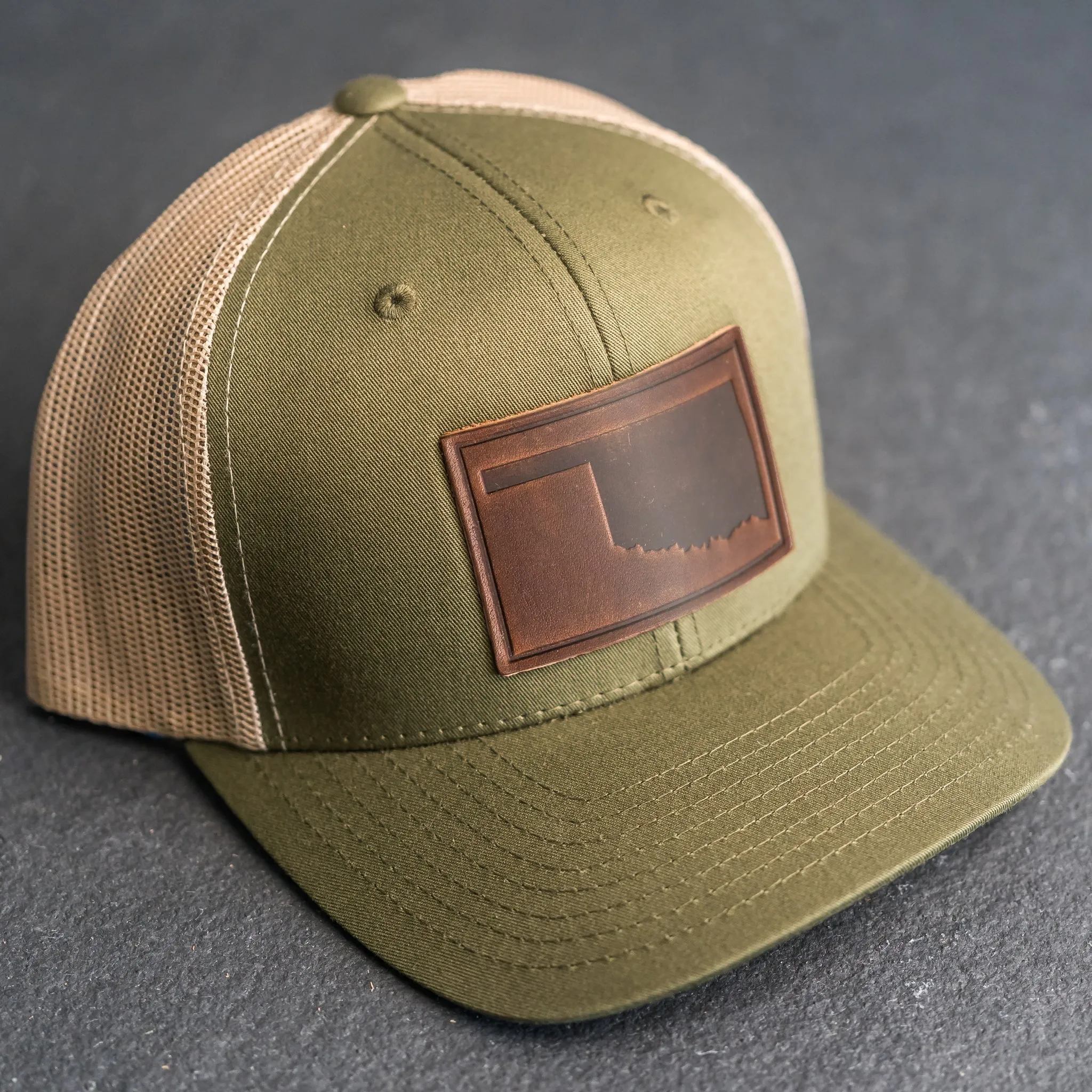 Leather Patch Trucker Style Hat - Oklahoma Stamp