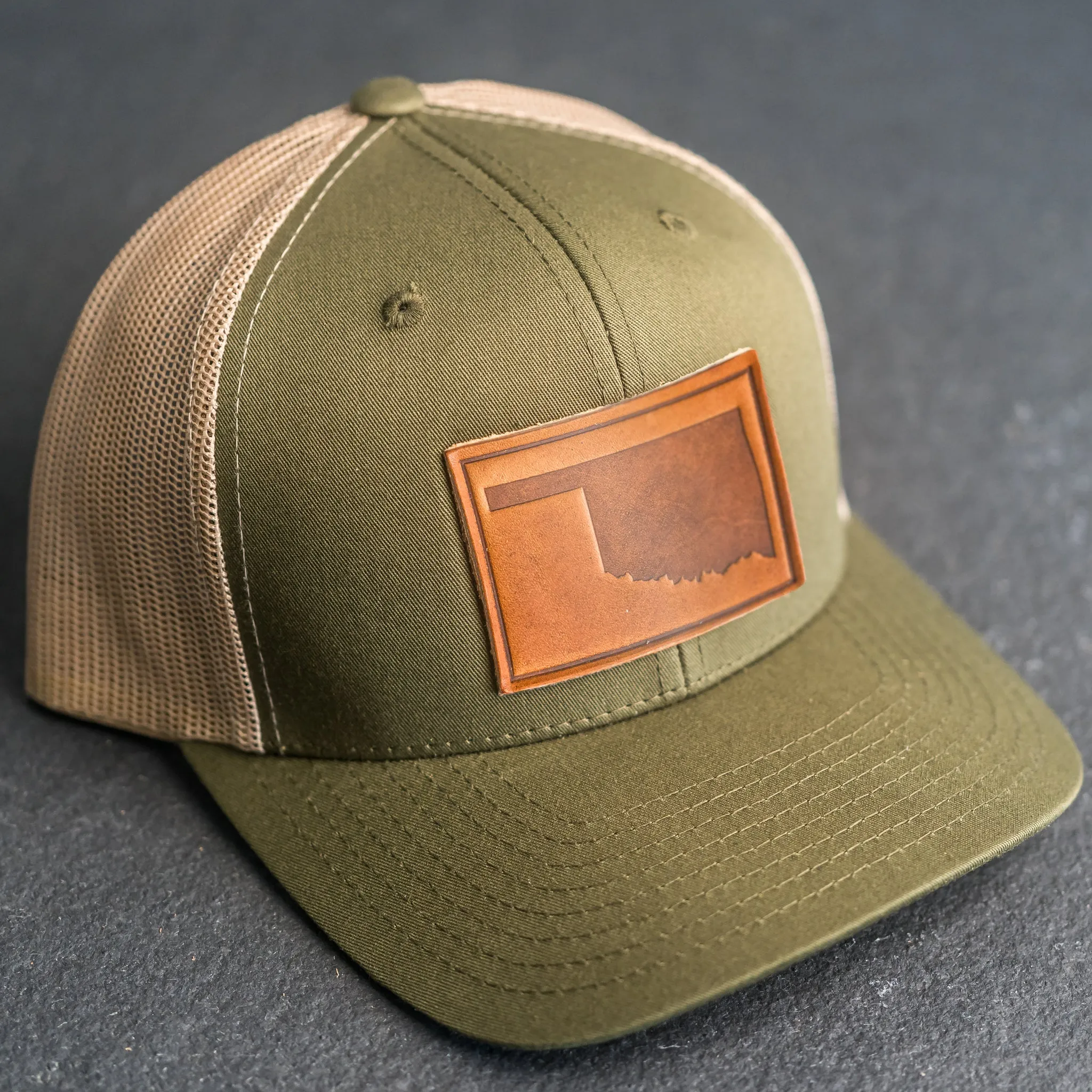 Leather Patch Trucker Style Hat - Oklahoma Stamp