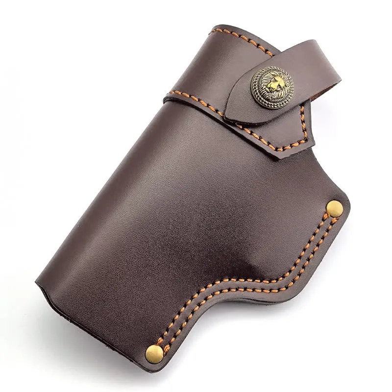 Lion Rivet Leather Holster With Retention Strap Belt Bag