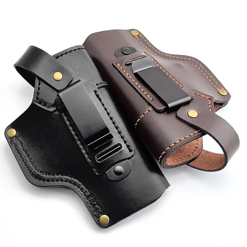 Lion Rivet Leather Holster With Retention Strap Belt Bag