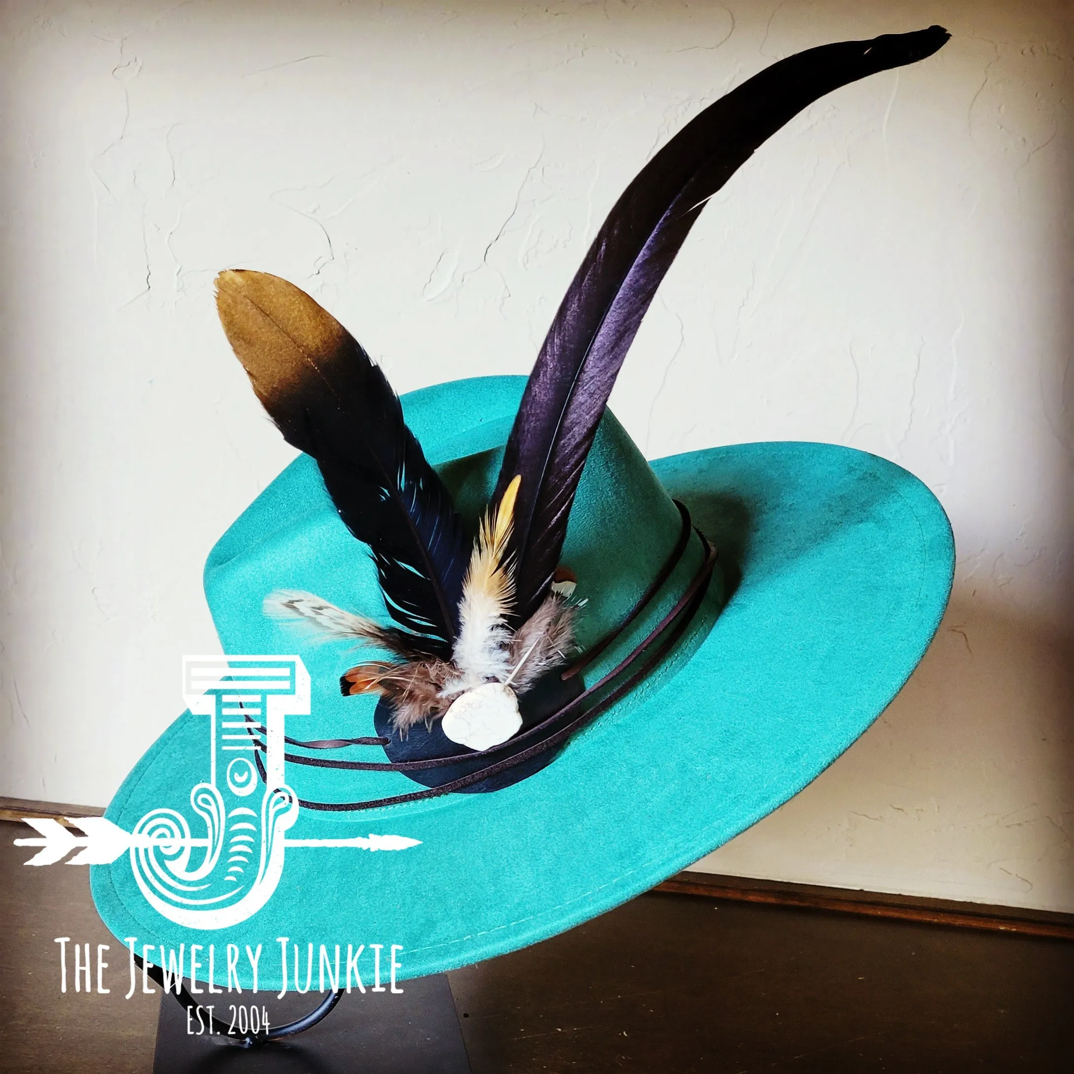 Long Black Gold Feather & Turquoise Slab Hat Band   Choice of Hat 986e