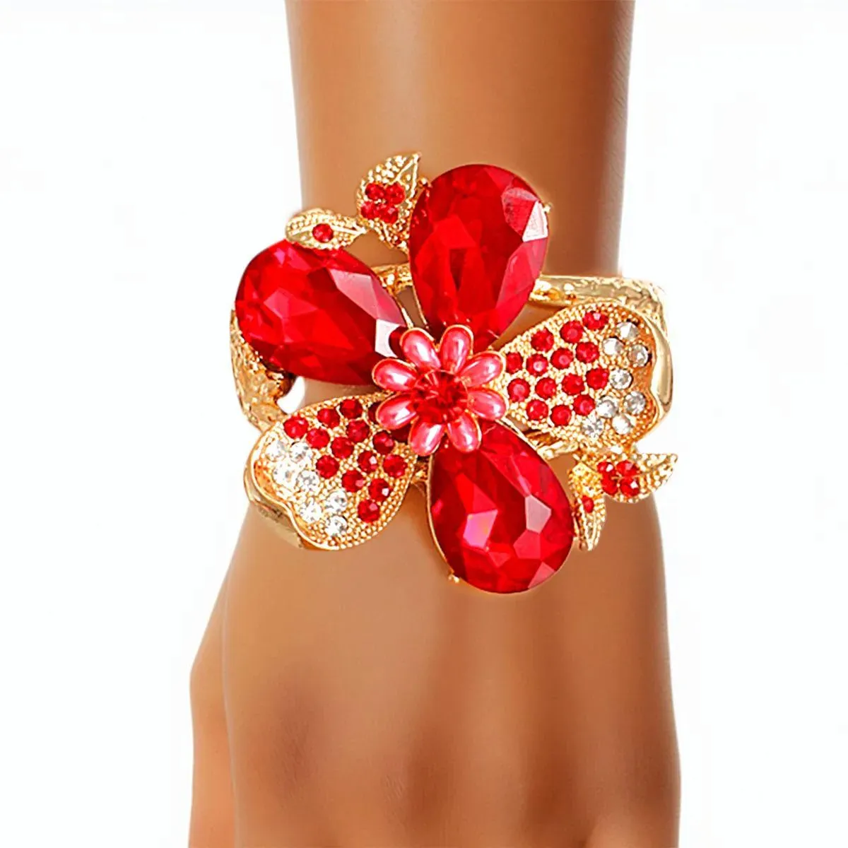 Lush Red/Gold Flower Bracelet to Adorn Your Wrist