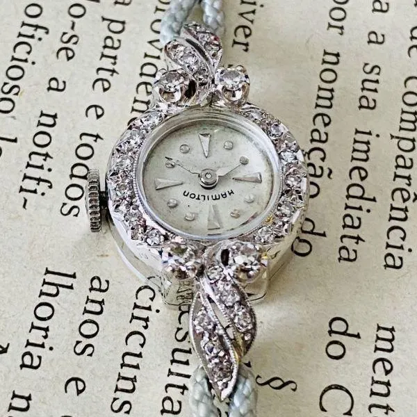 Luxury Watch Hamilton 14K 24 Diamond Manual Winding Watch Women's Vintage Bracelet Cocktail Watch Crystal