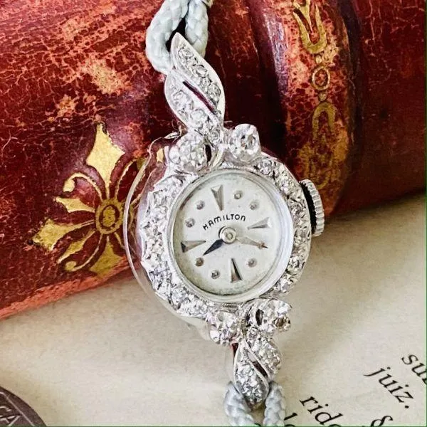 Luxury Watch Hamilton 14K 24 Diamond Manual Winding Watch Women's Vintage Bracelet Cocktail Watch Crystal