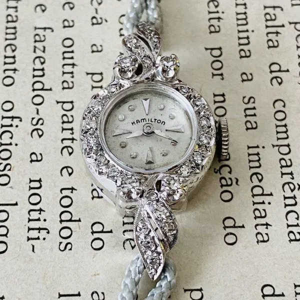 Luxury Watch Hamilton 14K 24 Diamond Manual Winding Watch Women's Vintage Bracelet Cocktail Watch Crystal