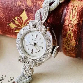 Luxury Watch Hamilton 14K 24 Diamond Manual Winding Watch Women's Vintage Bracelet Cocktail Watch Crystal