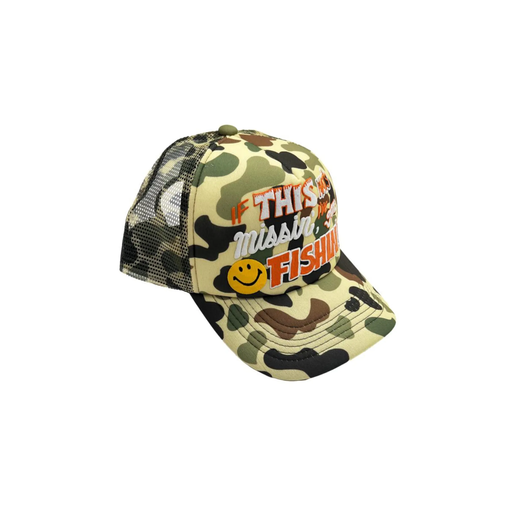 Market Smiley Camo Trucker Hat (Woodland)