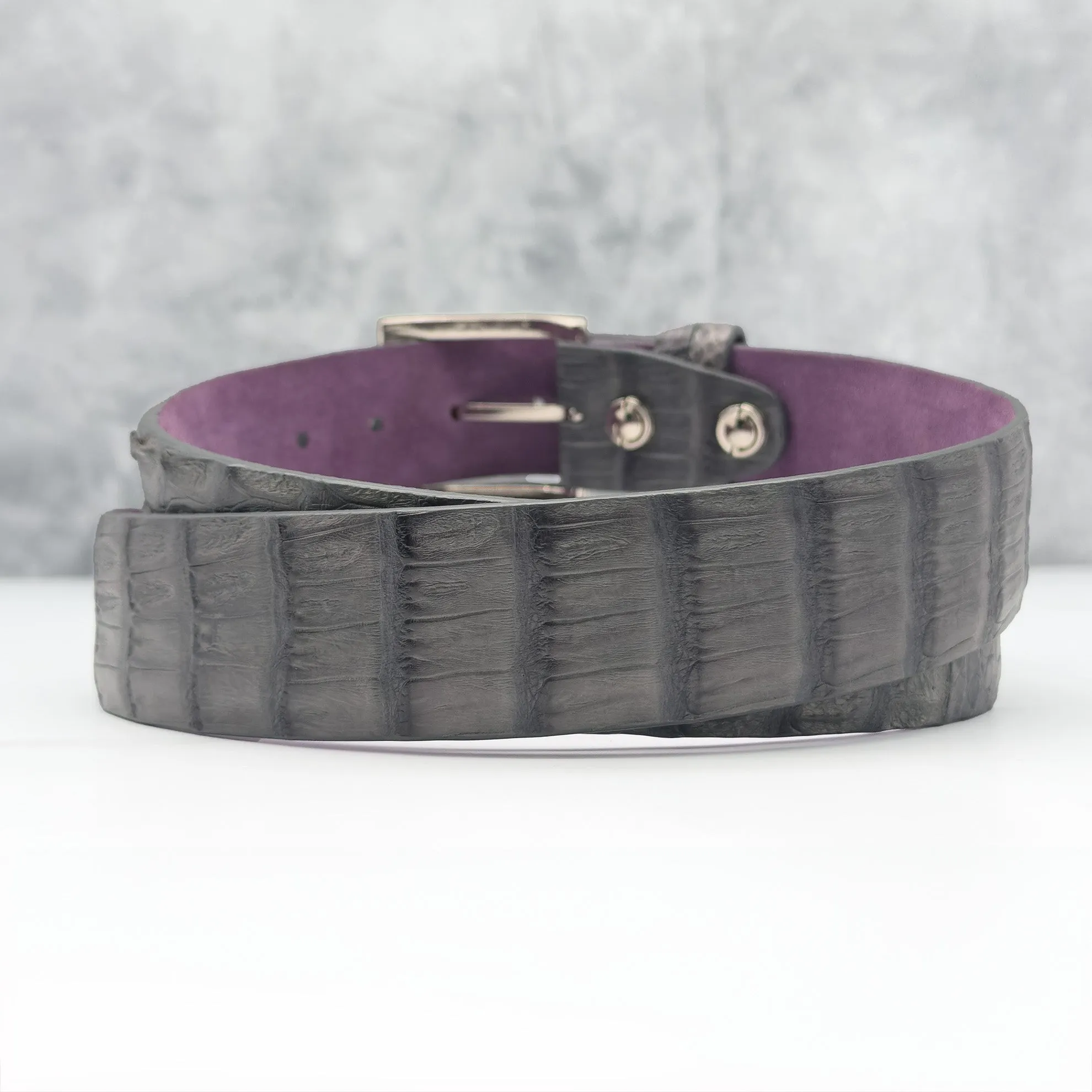 Matte Caiman Hornback with Horn Tips Belt: Grey