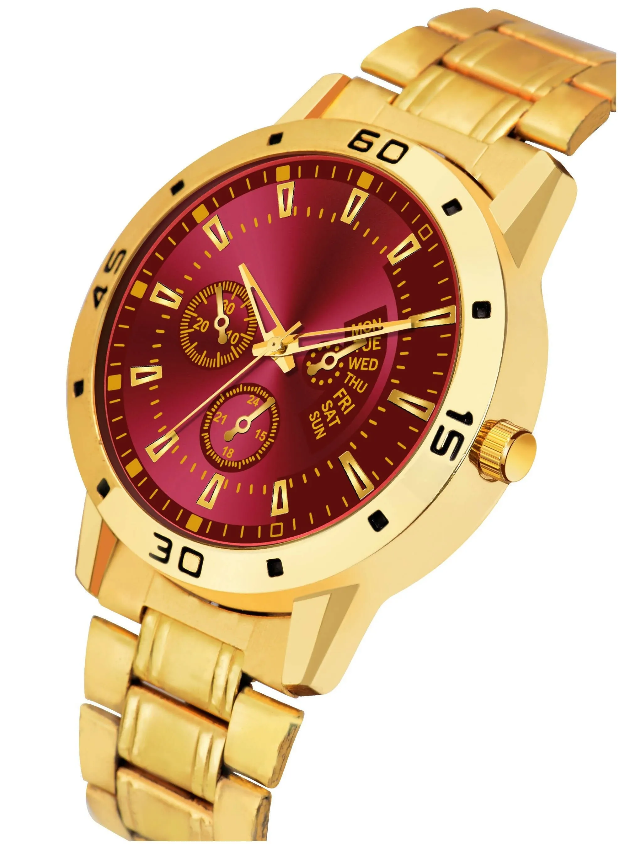 Men Gold Rich Analog Watch With Gold Chain Pendant Combo