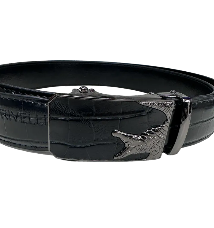 Men's Black Print Leather Belt New Style Sliver Buckle