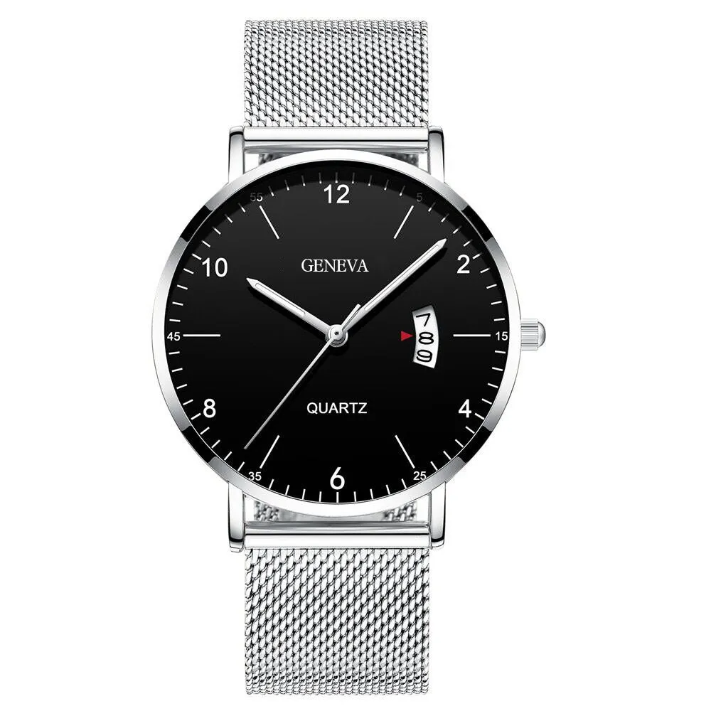 Men's Business Simplicity Digital Scale Calendar Mesh Strap Watch Men's Quartz Wrist Watch