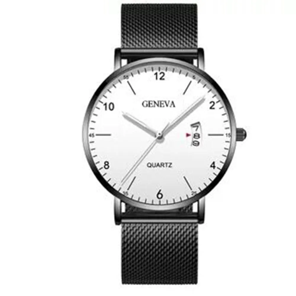 Men's Business Simplicity Digital Scale Calendar Mesh Strap Watch Men's Quartz Wrist Watch