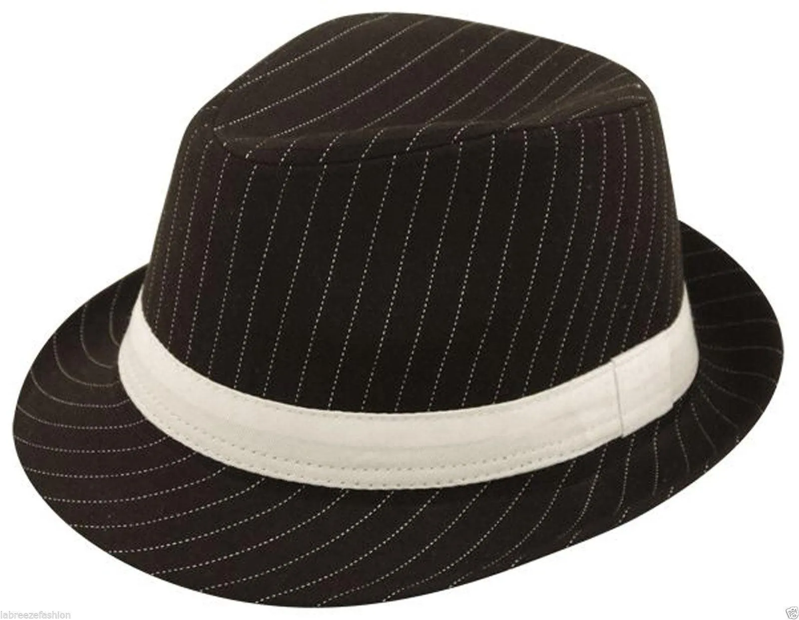 Men’s Deluxe Black Gangster Hat Black/White Stripes 1920’s Pimp Party Hat