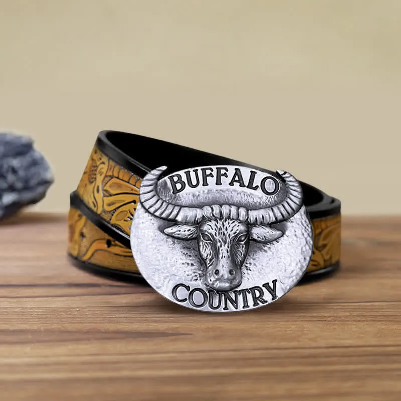 Men's DIY Buffalo Country Buckle Leather Belt