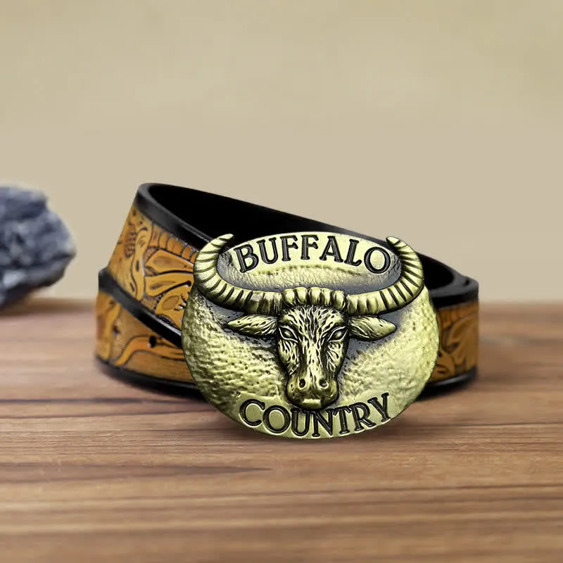 Men's DIY Buffalo Country Buckle Leather Belt