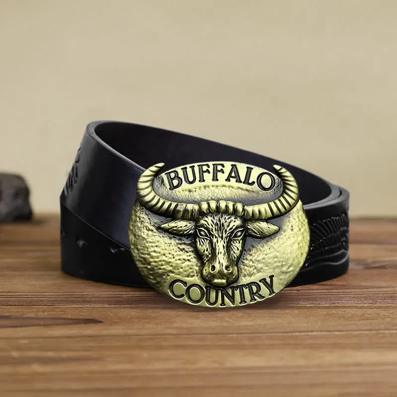 Men's DIY Buffalo Country Buckle Leather Belt