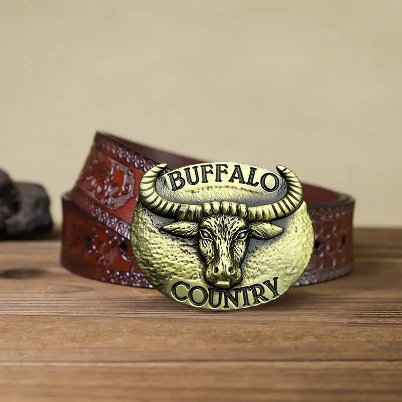 Men's DIY Buffalo Country Buckle Leather Belt