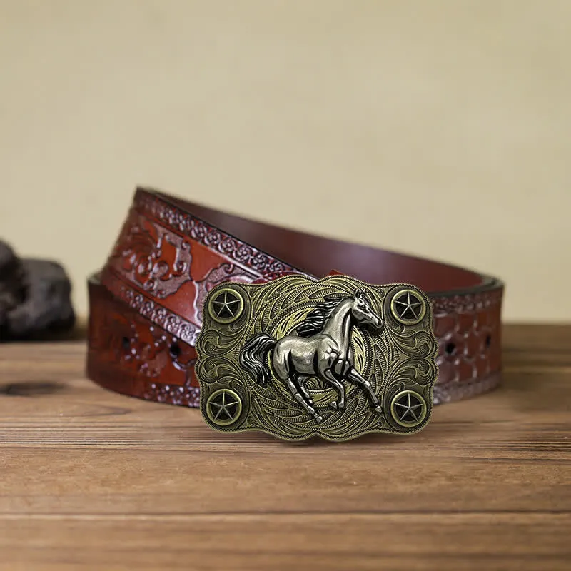 Men's DIY Western Wild Horse Buckle Leather Belt