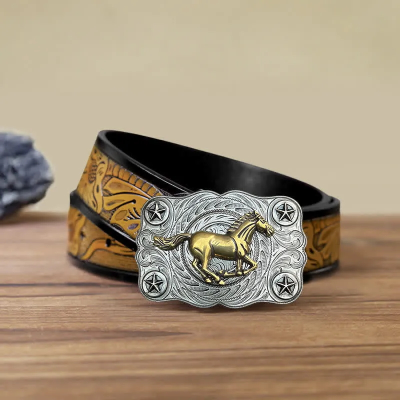 Men's DIY Western Wild Horse Buckle Leather Belt