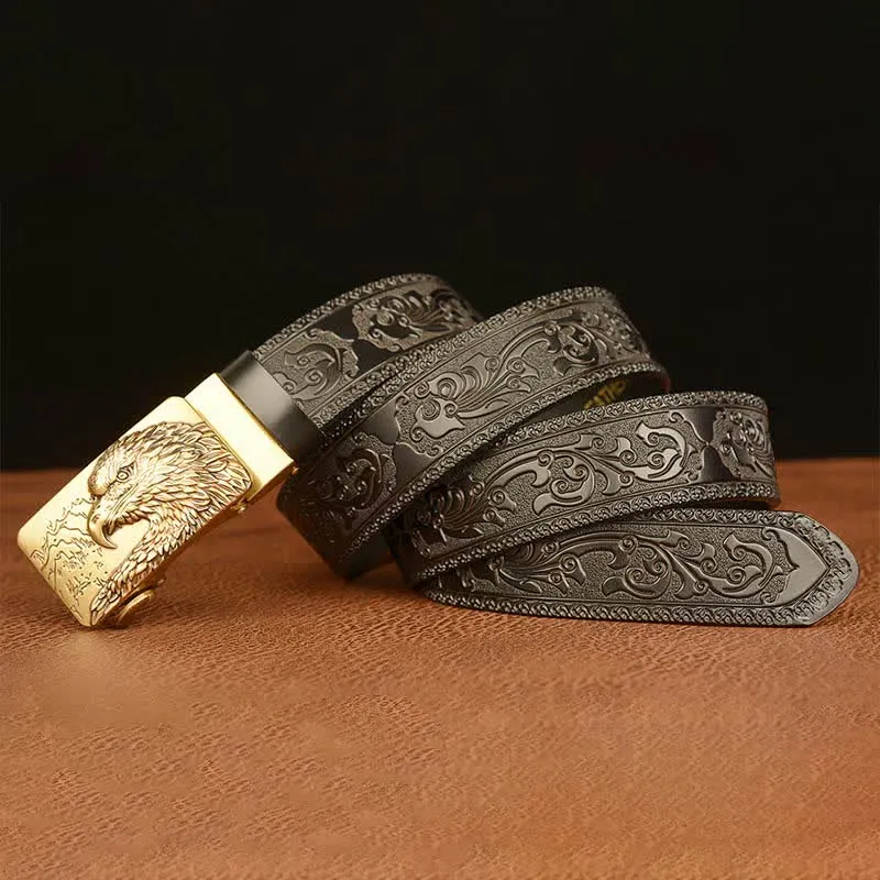 Men's Eagle Head Carved Leather Belt