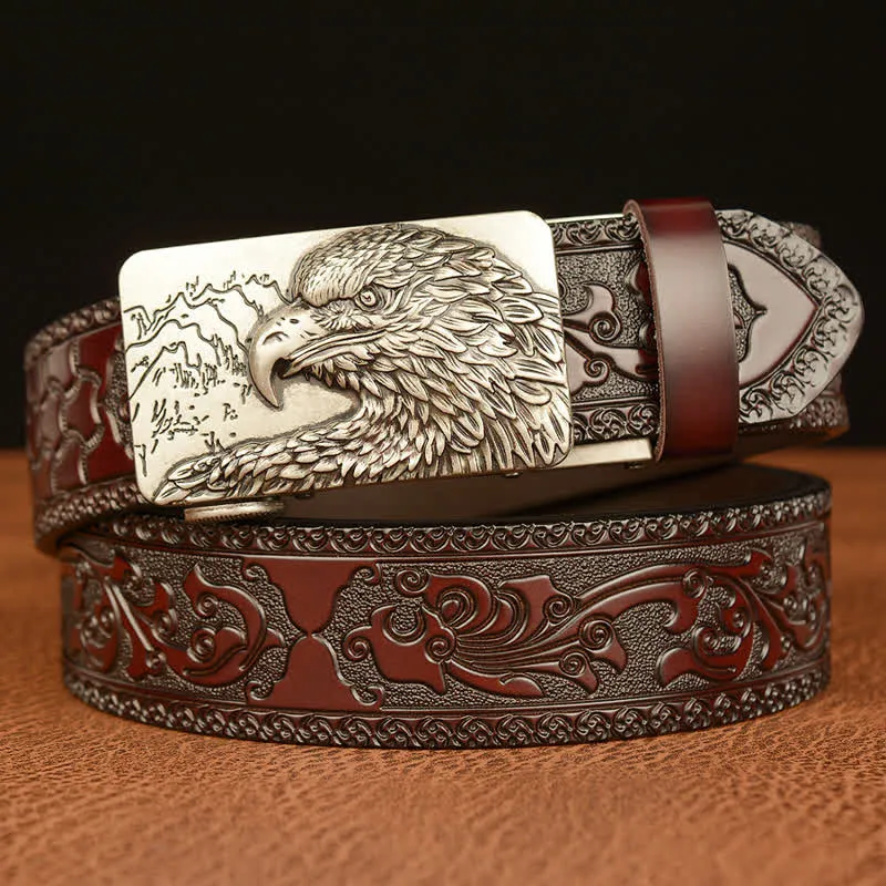 Men's Eagle Head Carved Leather Belt