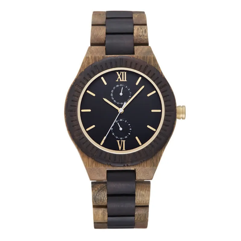 Men's Eco Friendly Wood Two Sub-Dial Wooden Watch