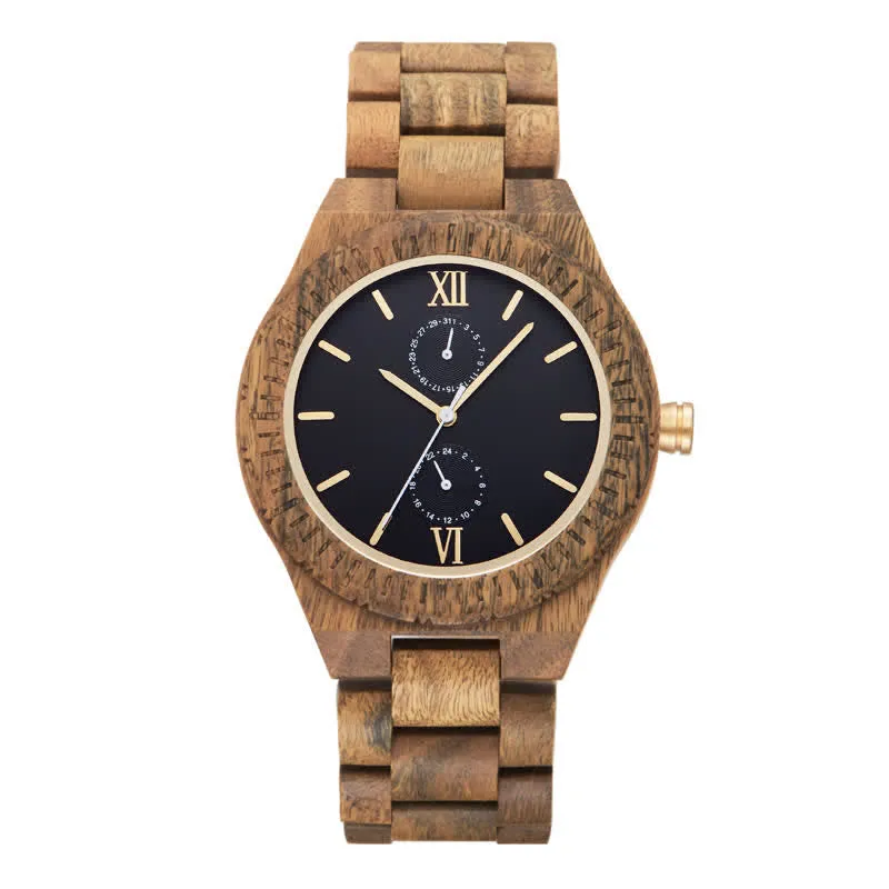 Men's Eco Friendly Wood Two Sub-Dial Wooden Watch