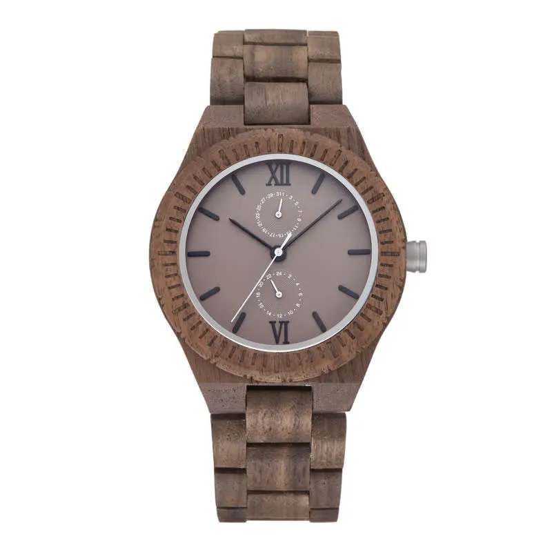 Men's Eco Friendly Wood Two Sub-Dial Wooden Watch