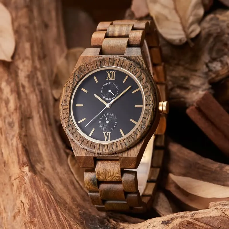 Men's Eco Friendly Wood Two Sub-Dial Wooden Watch