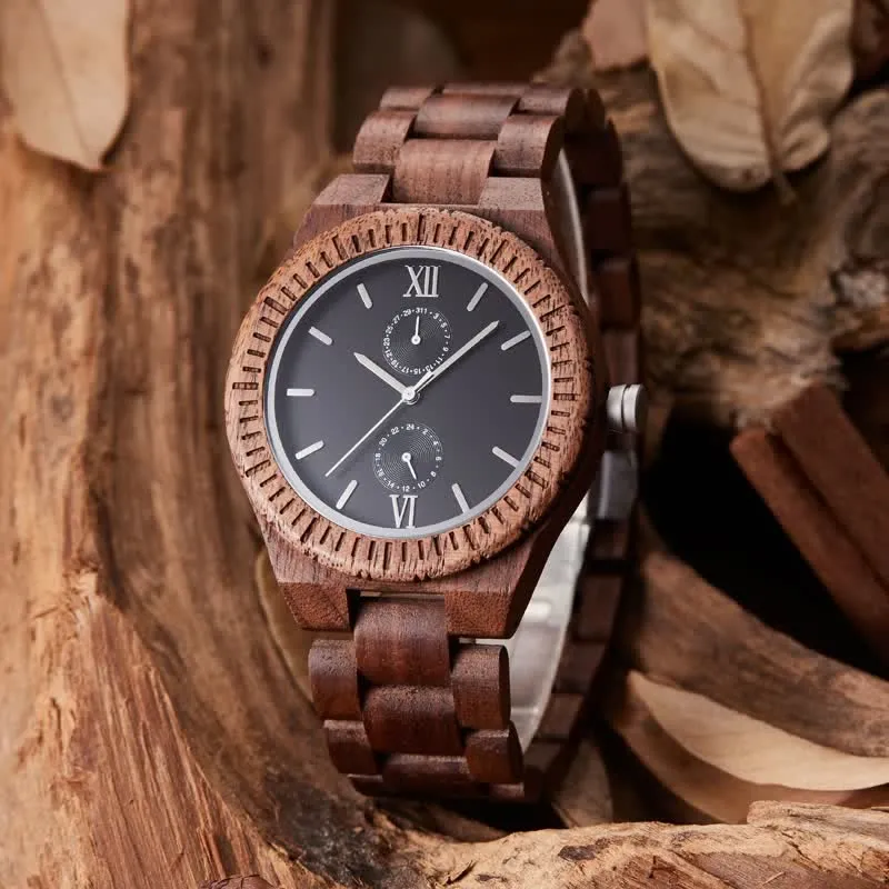 Men's Eco Friendly Wood Two Sub-Dial Wooden Watch