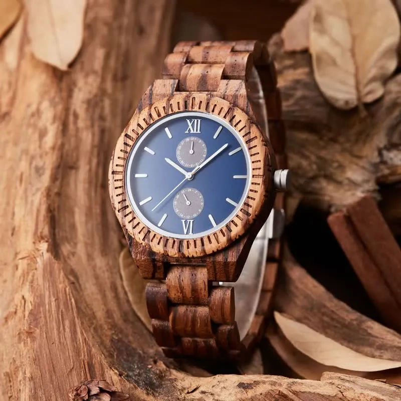 Men's Eco Friendly Wood Two Sub-Dial Wooden Watch