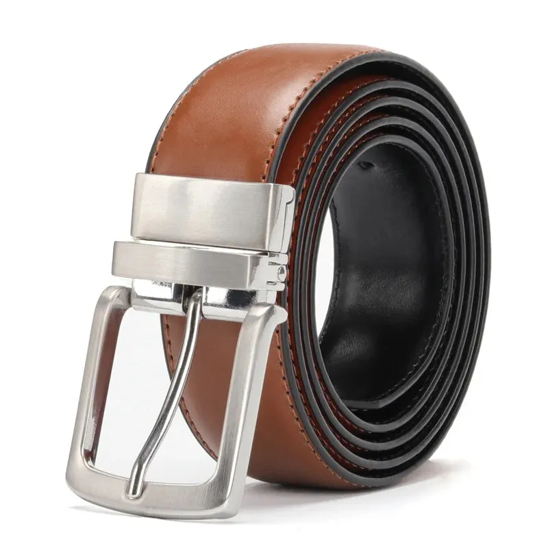 Men's Genuine Leather Belt Reversible For Jeans Male Rotated Buckle Dress Belts Designer Cowskin Leather Belts For Men Black