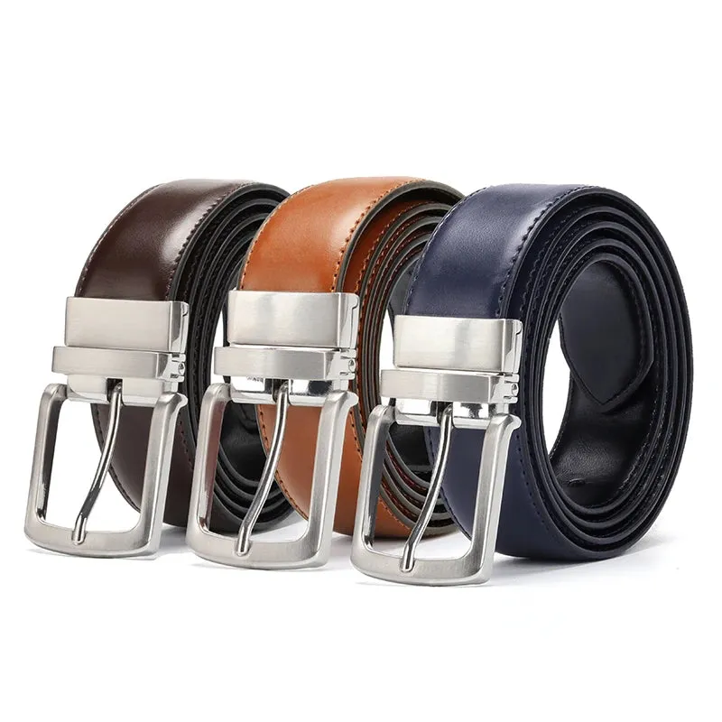 Men's Genuine Leather Belt Reversible For Jeans Male Rotated Buckle Dress Belts Designer Cowskin Leather Belts For Men Black