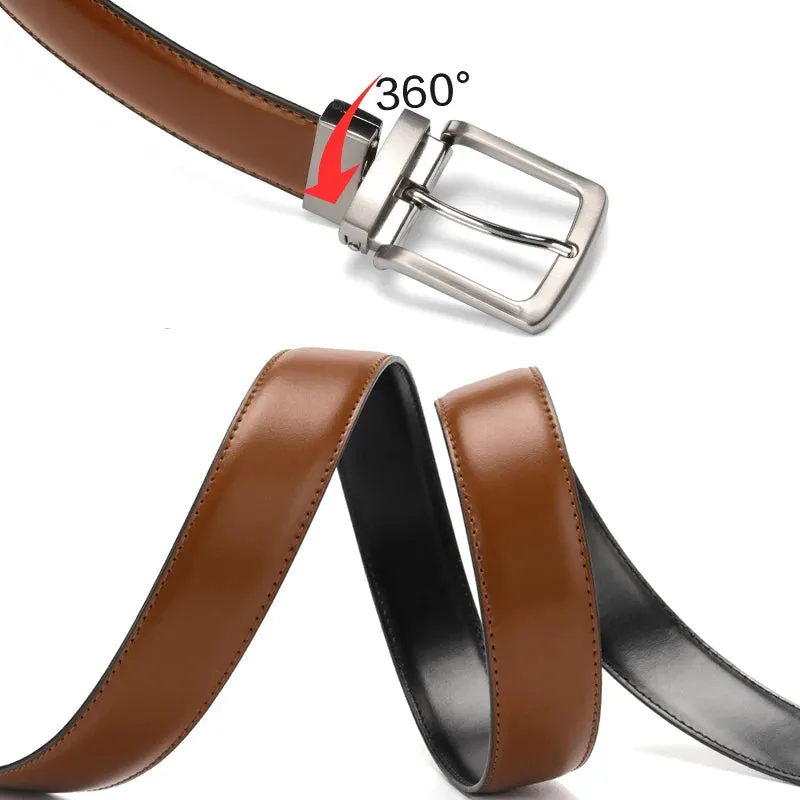 Men's Genuine Leather Belt Reversible For Jeans Male Rotated Buckle Dress Belts Designer Cowskin Leather Belts For Men Black