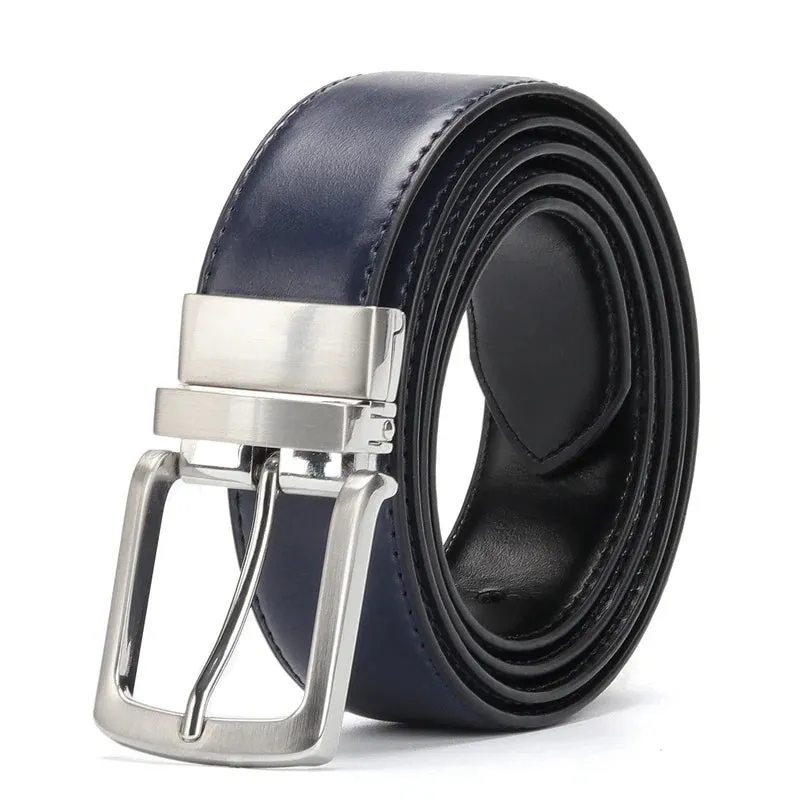 Men's Genuine Leather Belt Reversible For Jeans Male Rotated Buckle Dress Belts Designer Cowskin Leather Belts For Men Black