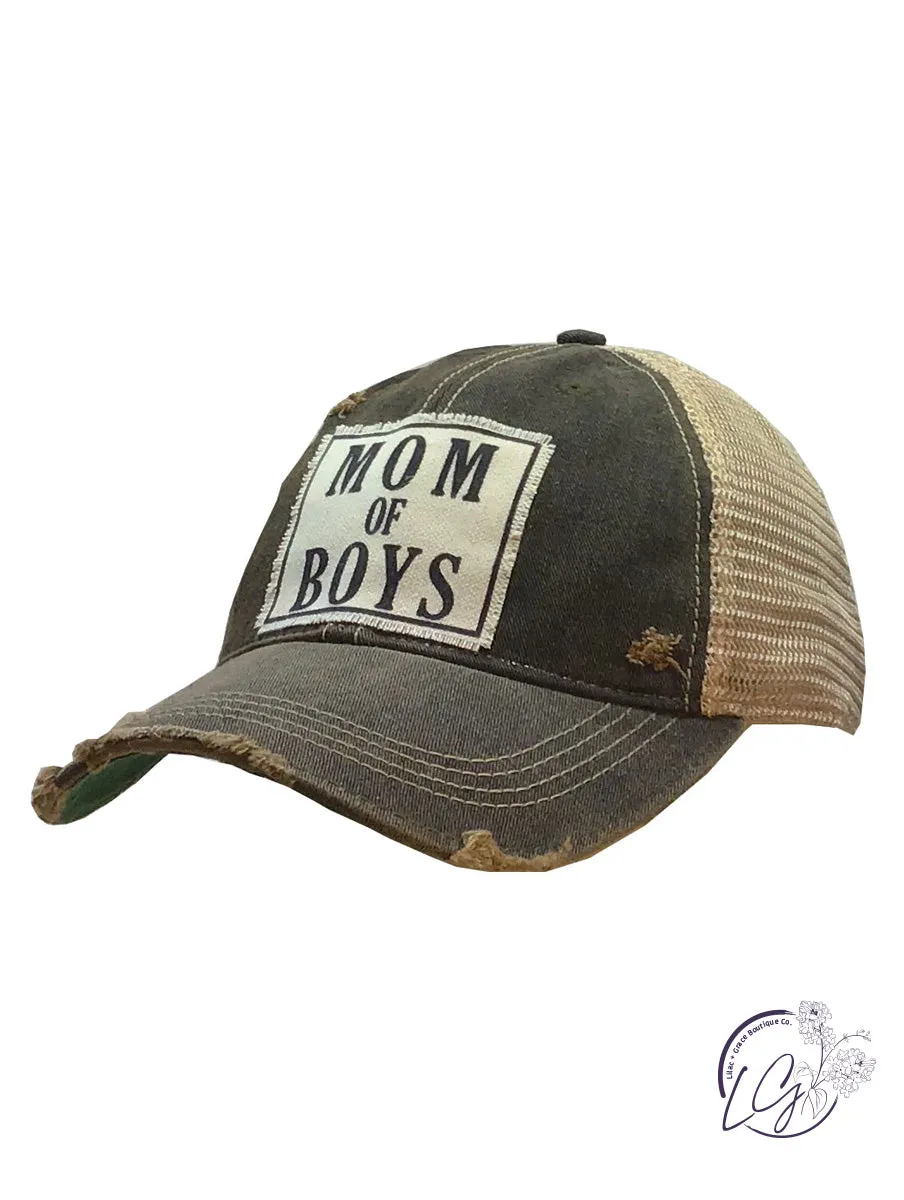 Mom Of Boys Distressed Trucker Hat