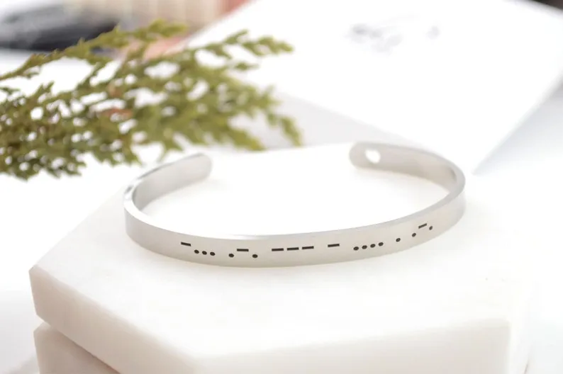 Morse Code Cuff Bracelet, Stainless Steel Personalised Jewelry, Best Friend Cuff, Secret Message Jewellery, No Tarnish Cuff Bracelet