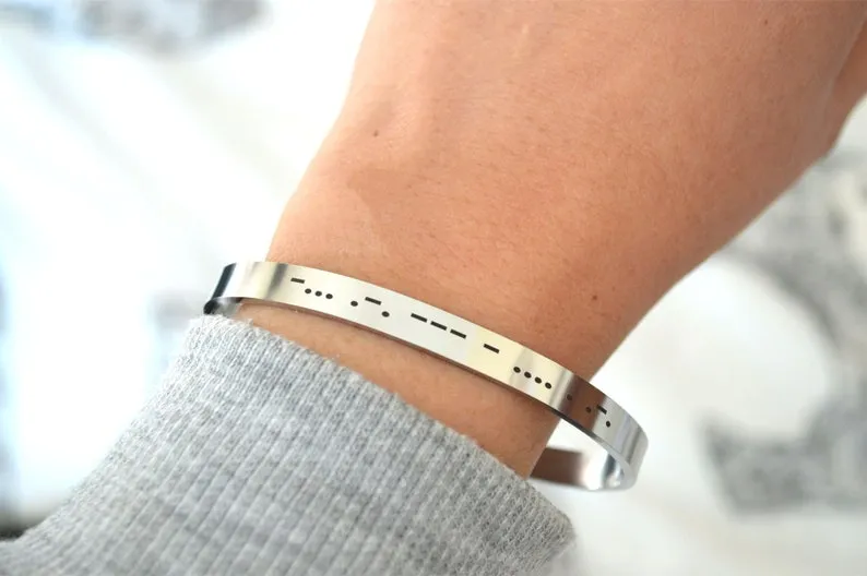 Morse Code Cuff Bracelet, Stainless Steel Personalised Jewelry, Best Friend Cuff, Secret Message Jewellery, No Tarnish Cuff Bracelet