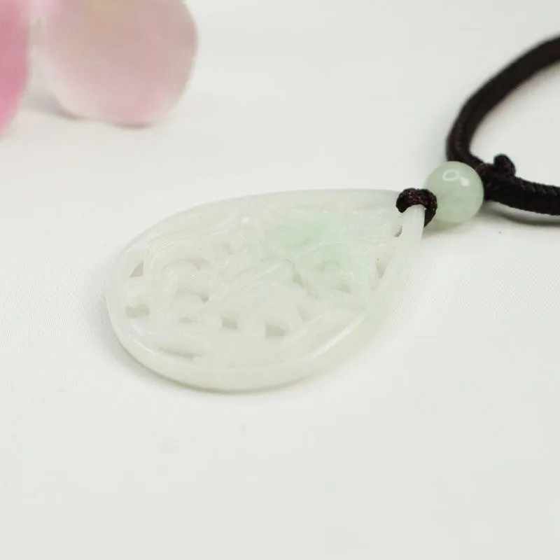 Myanmar A-grade Jade Necklace with Sterling Silver Water Drop Pendant