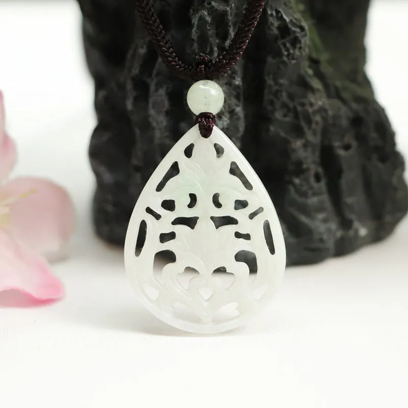 Myanmar A-grade Jade Necklace with Sterling Silver Water Drop Pendant