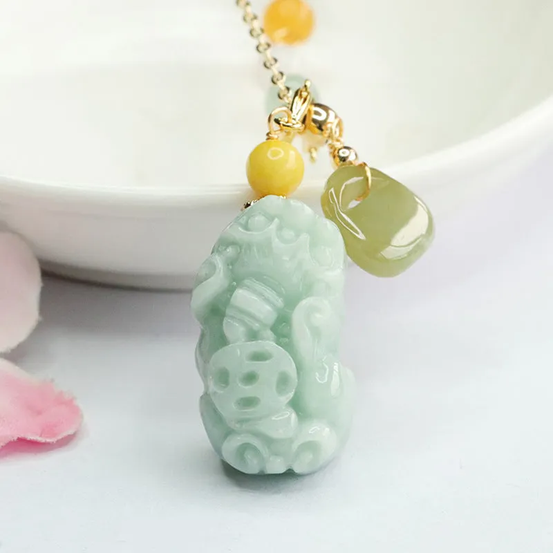 Myanmar A-grade Jade Pixiu Stone Necklace with Sterling Silver Chain