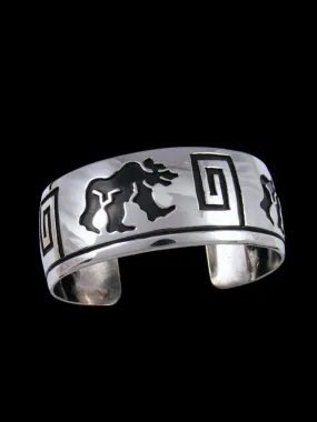 Native American Sterling Silver Overlay Bear Cuff Bracelet