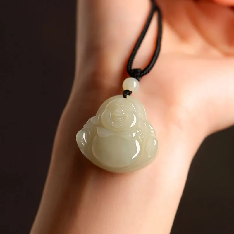 Natural Hetian Jade Maitreya Buddha Gemstone Pendant for Women