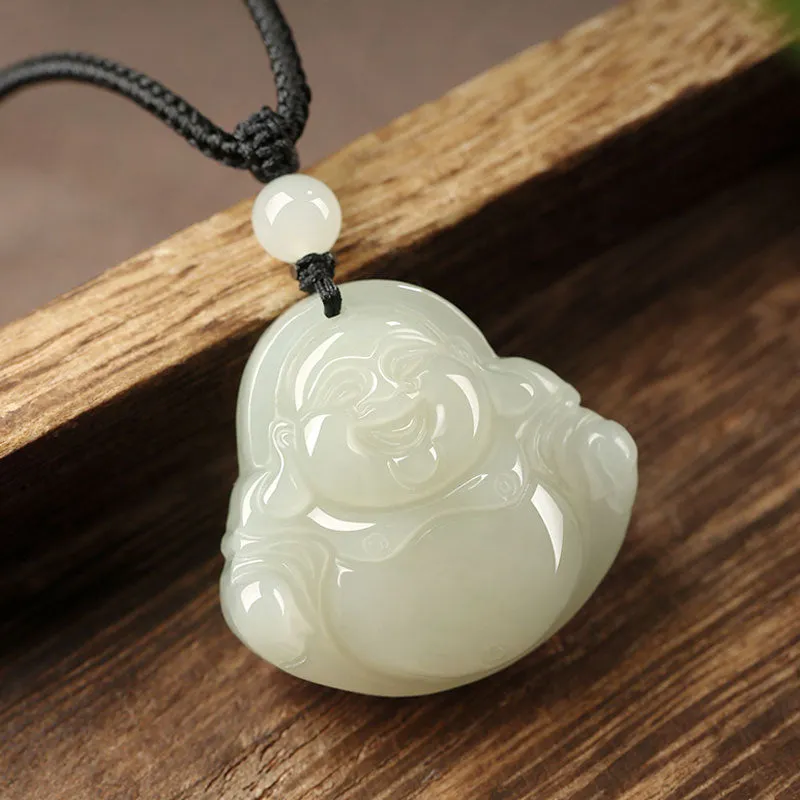 Natural Hetian Jade Maitreya Buddha Gemstone Pendant for Women