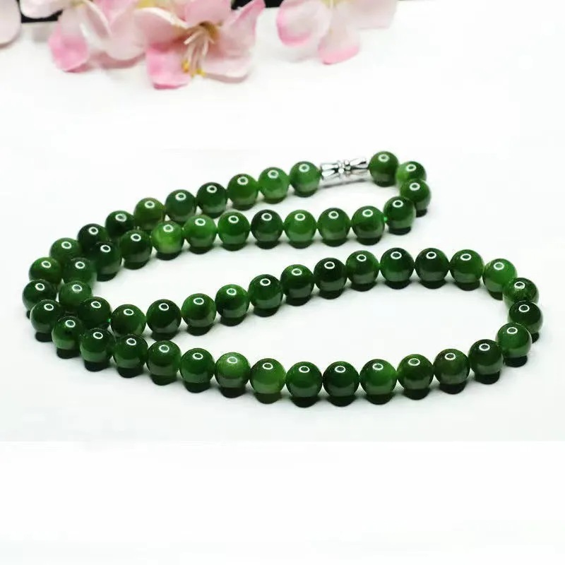 Natural Hetian Jade Necklace Russian Material Jasper Bead Chain Jade Jewelry