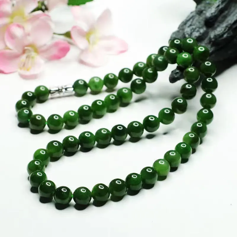 Natural Hetian Jade Necklace Russian Material Jasper Bead Chain Jade Jewelry